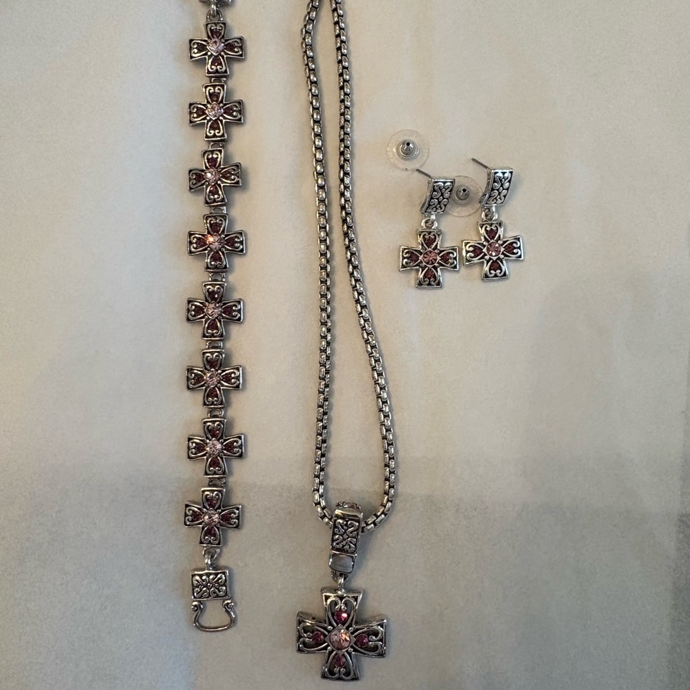 Premier Designs Silver and purple stone Cross Necklace Set